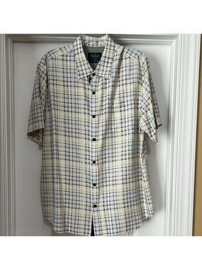 Nat Nast 100% Cream and Black Casual Button Down Shirt. Large